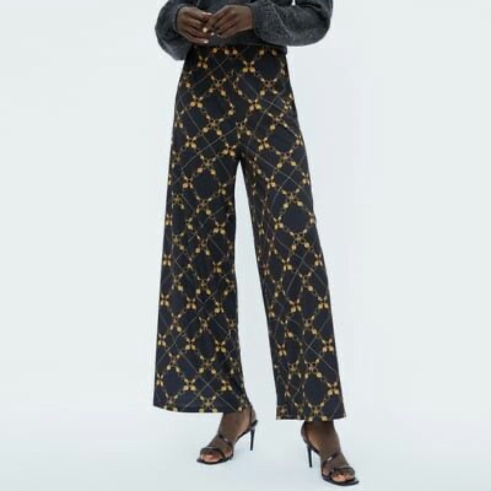 Zara chain link print wide leg pants S